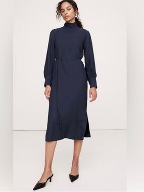 Banana Republic Navy Long-Sleeve High Neck Midi Dress